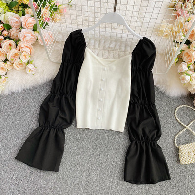 Női hosszú ujjú ing és gombok fehér és fekete színben