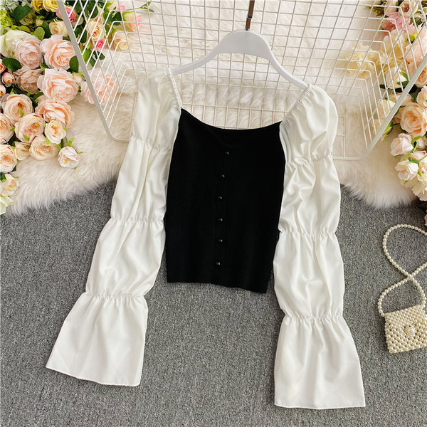 Női hosszú ujjú ing és gombok fehér és fekete színben