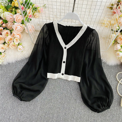 Női ing tüll ujjal és spitz nyakkivágással