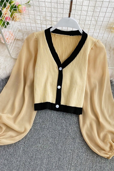 Női ing tüll ujjal és spitz nyakkivágással