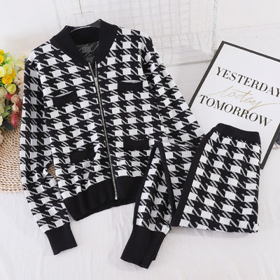 Naiste ruuduline kaheosaline must-valge komplekt