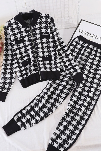 Naiste ruuduline kaheosaline must-valge komplekt
