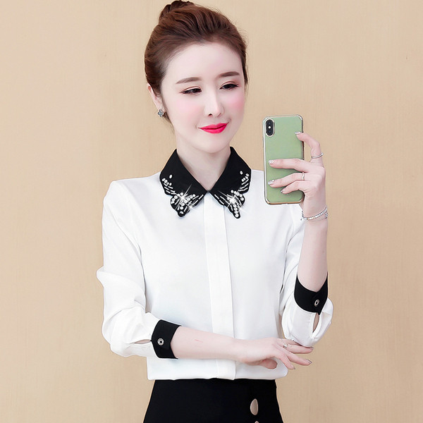 Moodne naiste särk krae ja kivikestega