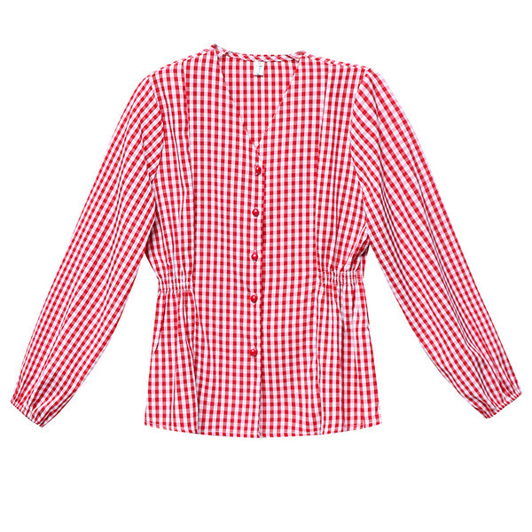 Must ja punane ruuduline naiste särk spitsikaelusega