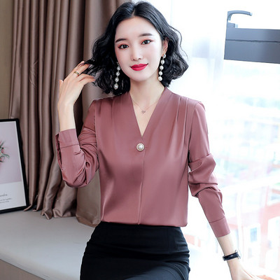 Elegantne pikkade varrukate ja V-kaelusega naiste särk