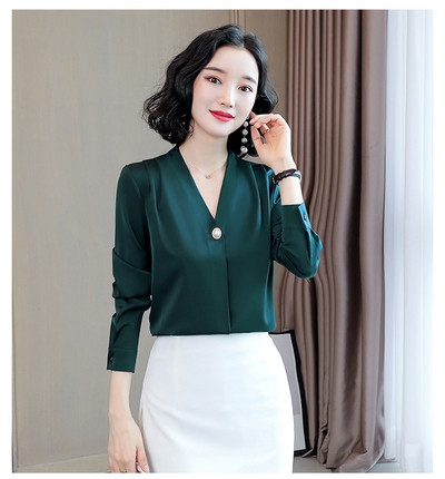 Elegantne pikkade varrukate ja V-kaelusega naiste särk