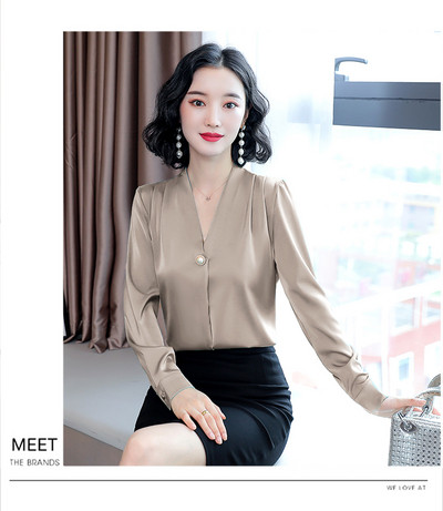 Elegantne pikkade varrukate ja V-kaelusega naiste särk