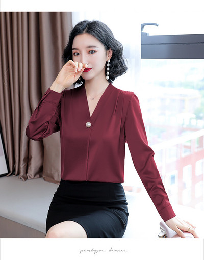 Elegantne pikkade varrukate ja V-kaelusega naiste särk