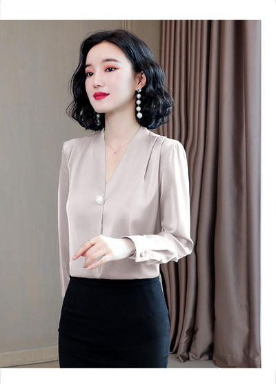 Elegantne pikkade varrukate ja V-kaelusega naiste särk