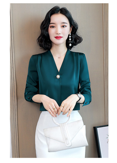 Elegantne pikkade varrukate ja V-kaelusega naiste särk