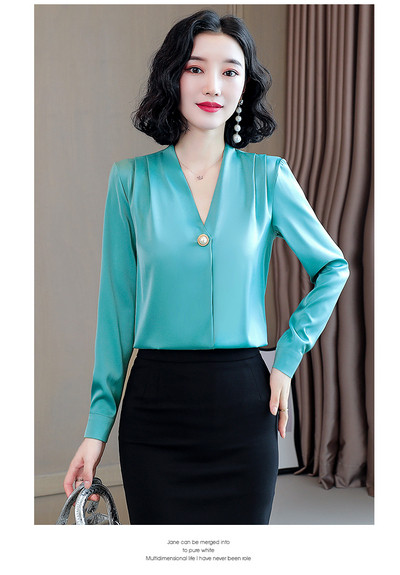 Elegantne pikkade varrukate ja V-kaelusega naiste särk