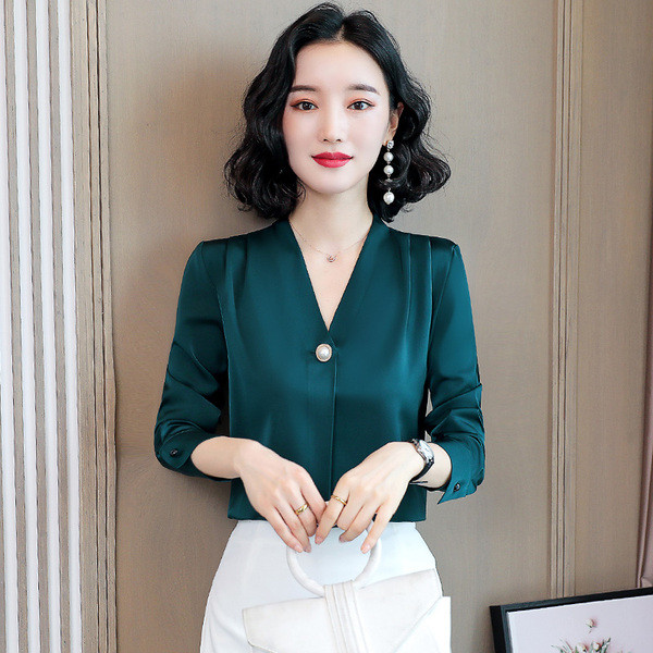 Elegantne pikkade varrukate ja V-kaelusega naiste särk