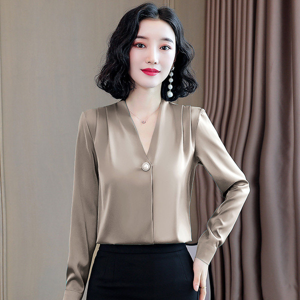 Elegantne pikkade varrukate ja V-kaelusega naiste särk