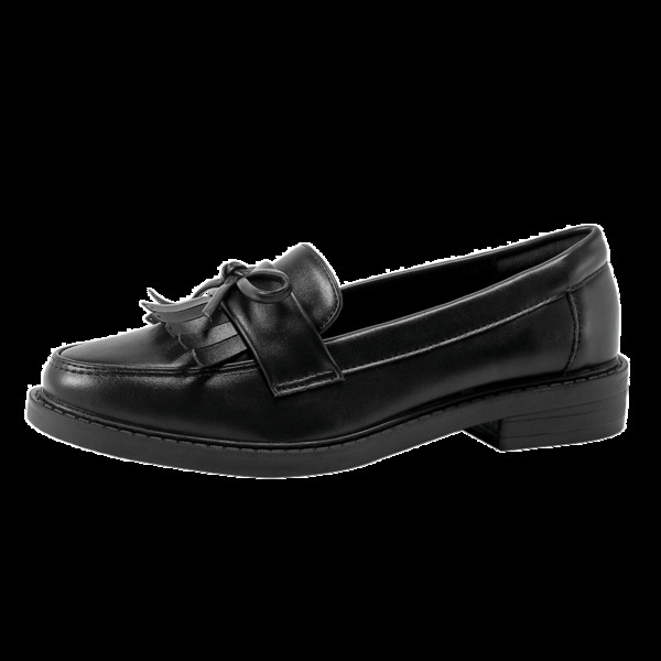 Γυναικεία έκο δερμάτινα παπούτσια casual με κορδέλα σε μαύρο χρώμα