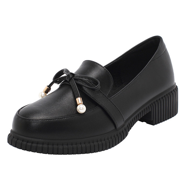 Női eko bőr cipő fekete és bézs színű szalaggal