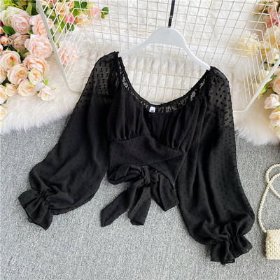 Modern női ing ovális nyakkivágással és szalaggal a hátán