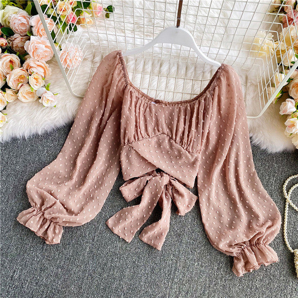 Modern női ing ovális nyakkivágással és szalaggal a hátán