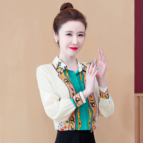 Värviline naiste särk - klassikalise krae ja pikkade varrukatega