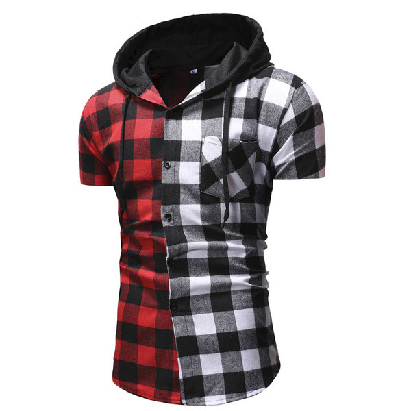 Meeste vabaaja ruuduline kapuutsi ja lipsudega särk