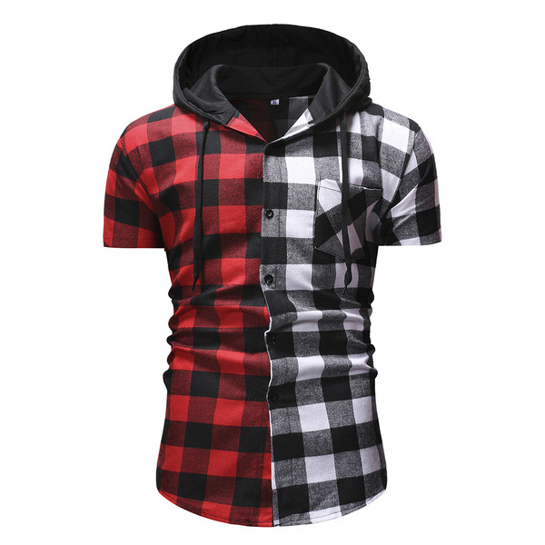 Meeste vabaaja ruuduline kapuutsi ja lipsudega särk