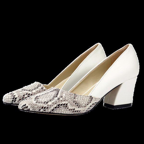 Eko bőrből készült alkalmi női cipő vastag sarokkal, állatmintával