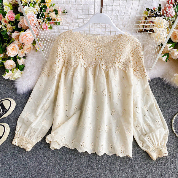 Női csipke ing kerek nyakkivágással és hosszú ujjal
