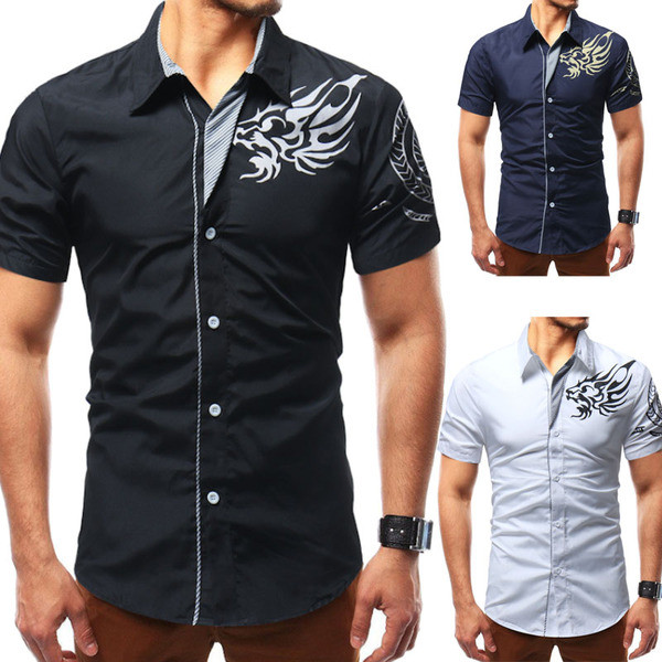 Alkalmi férfi ing rövid ujjal és rátéttel