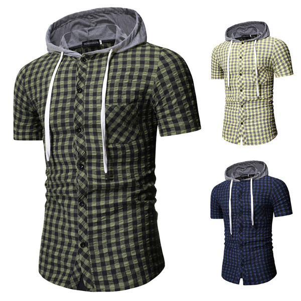 Alkalmi férfi kockás ing kapucnival