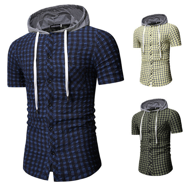 Alkalmi férfi kockás ing kapucnival