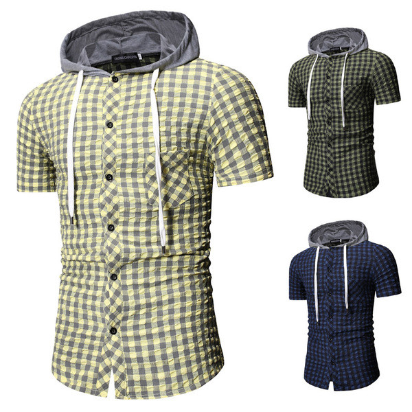 Alkalmi férfi kockás ing kapucnival