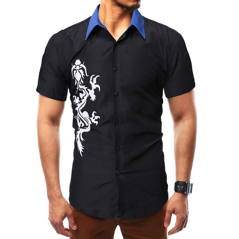 Modern, rövid ujjú férfi ing, rátétes sima modellel