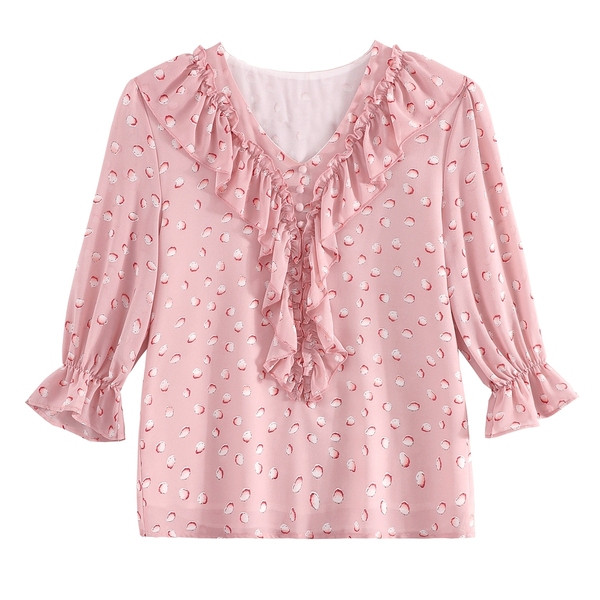 Moodne naiste särk 3/4 lootosevarrukate ja spitsikaelusega