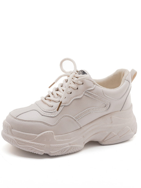 Κλασικό μοντέλο γυναικεία αθλητικά παπούτσια από οικολογικό δέρμα με ψηλή σόλα