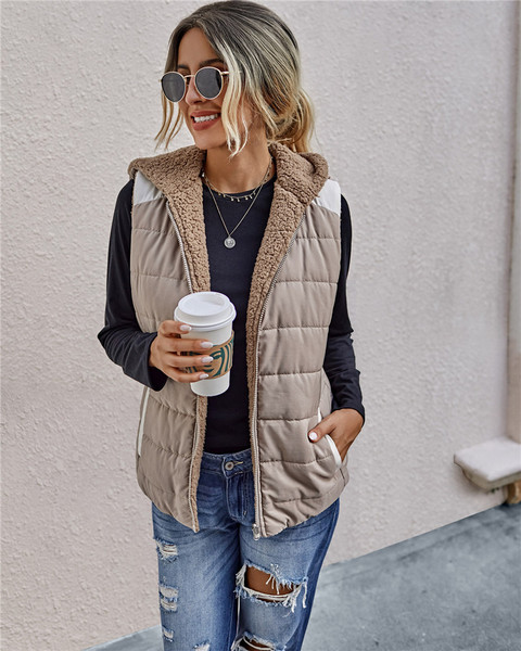 Női alkalmi mellény pehellyel és cipzárral