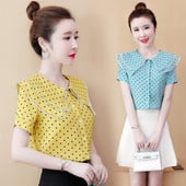 Aktuális női pöttyös ing rövid ujjal, kerek nyakkivágással