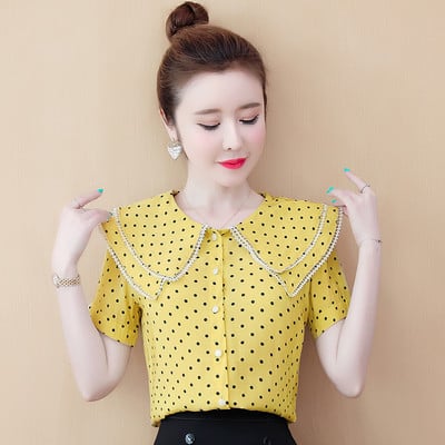 Aktuális női pöttyös ing rövid ujjal, kerek nyakkivágással