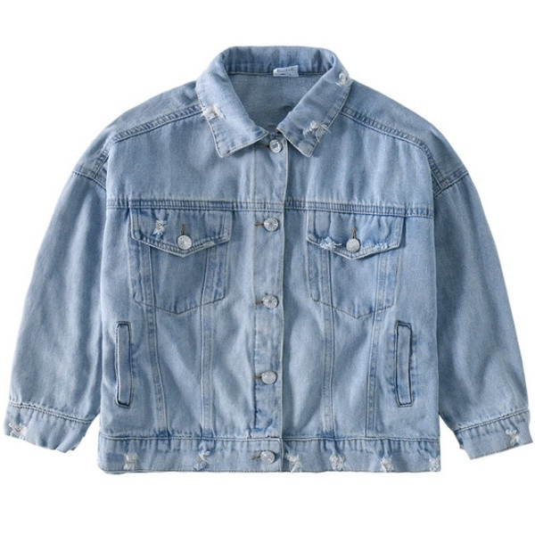 Νέο μοντέλο τζιν μπουφάν για κορίτσια με πολύχρωμο απλικέ στη πλάτη