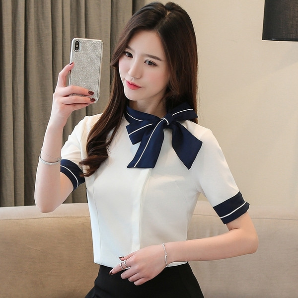 Νέο μοντέλο γυναικείο πουκάμισο με κορδέλα - κοντά μανίκια