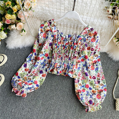 Modern női ing virágmintával és gumival