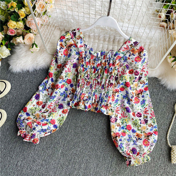 Modern női ing virágmintával és gumival