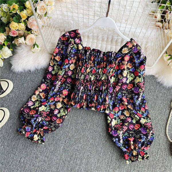 Modern női ing virágmintával és gumival