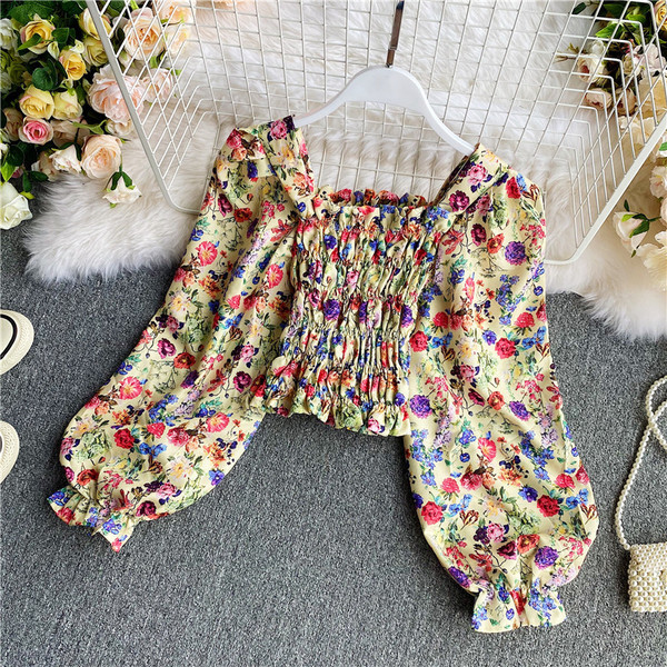 Modern női ing virágmintával és gumival