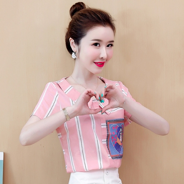 Alkalmi női ing ovális nyakkivágással - rövid ujjú