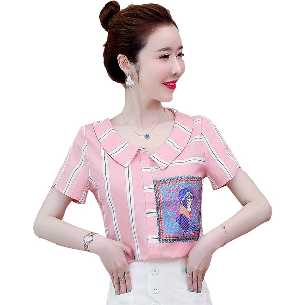 Alkalmi női ing ovális nyakkivágással - rövid ujjú