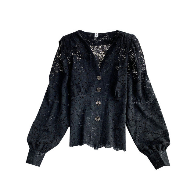Női csipke ing gombokkal és spitz nyakkivágással