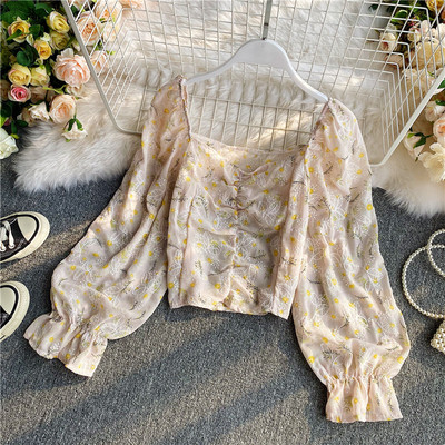 Γυναικείο πουκάμισο με λουλουδάτο μοτίβο και φαρδιά μανίκια