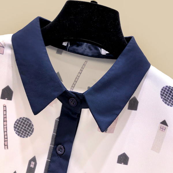 Μοντέρνο γυναικείο πουκάμισο με μακριά μανίκια, κλασικό γιακά και χρωματιστό μοτίβο