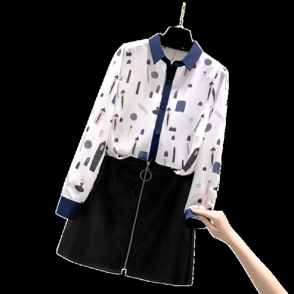 Μοντέρνο γυναικείο πουκάμισο με μακριά μανίκια, κλασικό γιακά και χρωματιστό μοτίβο