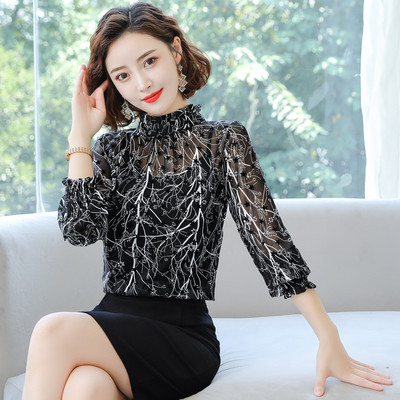 Moodne naiste šifoonist särk madala polo kraega ja pikkade varrukatega - kaks mudelit