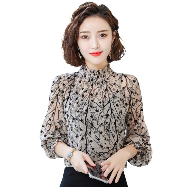 Moodne naiste šifoonist särk madala polo kraega ja pikkade varrukatega - kaks mudelit